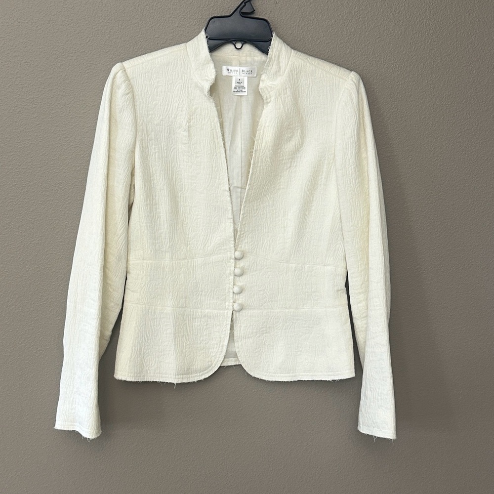 White House Black Market Cream Textured Blazer with suit pants and shorts
